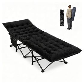 Black Foldable Heavy Duty Camping Cot 330LBS, Portable Outdoor Sleeping Bed with Cushion & Carry Bag for Camping Office Nap